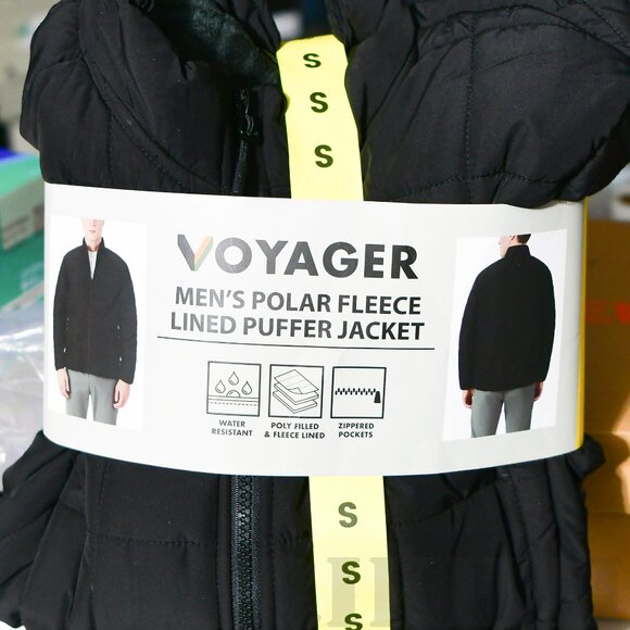 Voyager Men's Polar Fleece Lined Puffer Jacket - Black - Picture 7 of 8